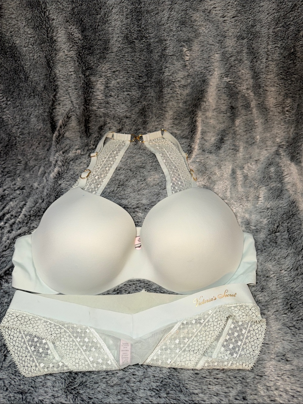 Victoria's Secret pale green Lace-Back Push-Up Bra & Lace Bikini